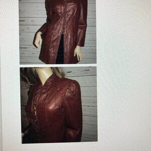Anne Klein Leather Coat with Mandarin Collar and Cut-out details, Small, EUC